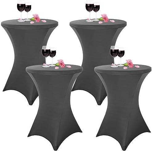 Pesonlook set om 4 stretch ståbord skydd för bistrobord Ø 80–85 cm elegant, förstärkning i fotområdet, stretchskydd för ståbord och bistrobord (80 × 110 cm, mörkgrå)