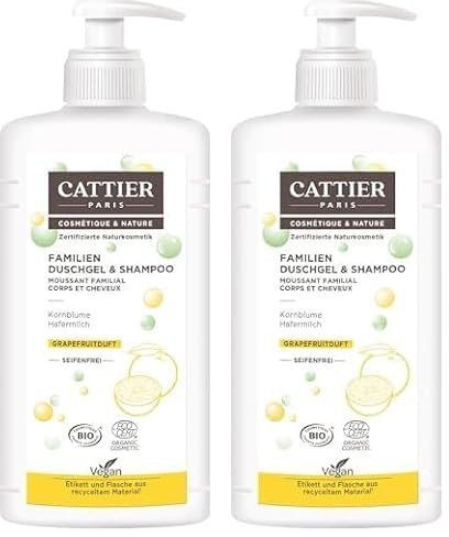 Cattier Duschgel & Shampoo, Grapefruit, für die ganze Familie, zertifizierte Naturkosmetik, 500 ml (Packung mit 2)