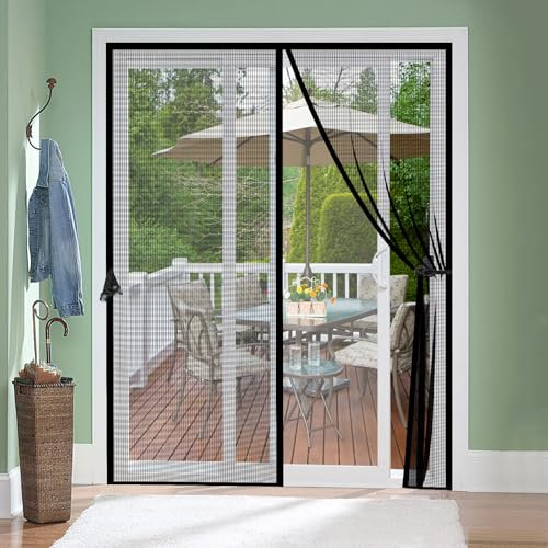 Zanzariera magnetica in fibra di vetro per porte interne, patio e porte scorrevoli, dimensioni 152,4 x 203,2 cm, resistente, per porte interne, patio e porte scorrevoli, chiusura magnetica per far
