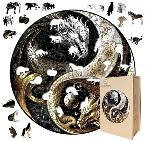 Holzpuzzle für Erwachsene - 200+ Stück, 29cm x 29cm - Holzpuzzle, Holzpuzzles für Erwachsene und Kinder - Perfekt für Dekoration und Geschenke - Wooden Puzzle mit Holzbox (Drache)