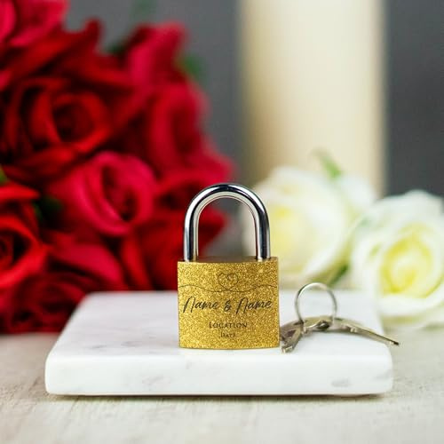 Personalised Engraved Padlock Brass Couples Gift Idea Customised Love Lock Wedding Gift (Style 3)