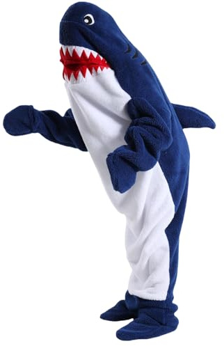 Shark Blanket for Adults Kids, Wearable Shark Blanket Hoodie, Super Soft Cozy Flannel Throw Wearable Blanket, Sleeping Bag Cosplay Shark Costume Blanket Gifts (Navy, M for 53-57in Height)