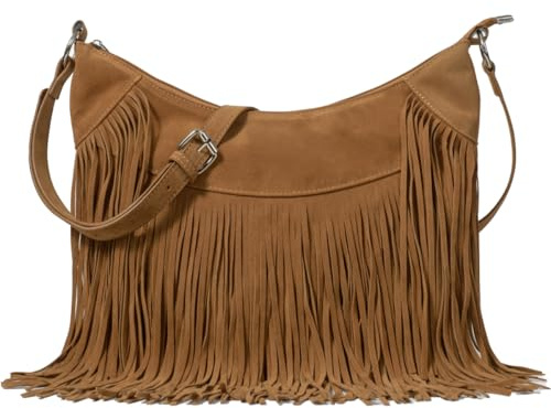 Sunwel Fashion Women Fringe Hobo Bag Western Purse Shoulder Bag Vegan Suede Tassel Hippie Crossbody Bag (Brown)