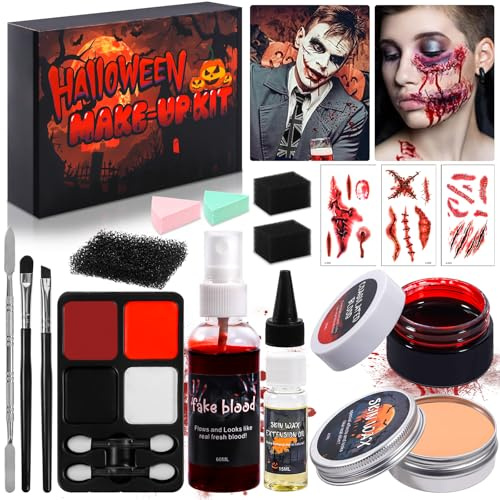 Halloween Kunstblut Fake Blood kit, Kunstblut Fake Blood Halloween schminke SFX Makeup Kit,Fake Blood für Vampir Zombie Schminke Faschingsschminke Theaterschminke