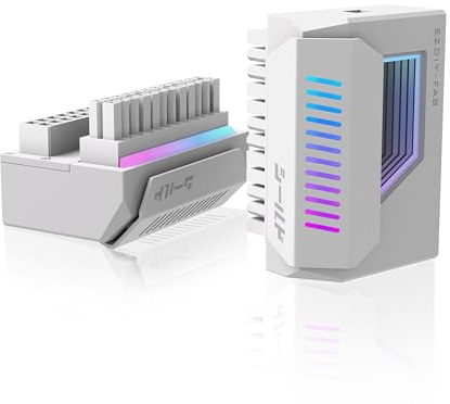 EZDIY-FAB Shield 24-Pin Winkel Adapter mit Infinity Mirror ARGB Licht,ATX 24 Pin Stromanschluss,5V 3pin ARGB Sync-180 Grad-Weiß-1 Pack