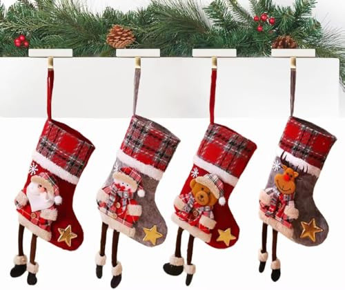 Nikolausstrumpf, Weihnachtsstrumpf 4er Set, Nikolausstiefel zum Befüllen, Weihnachtssocken Kamin zum Aufhängen, Nikolaus Stiefel, Weihnachtsdekoration für Kamin, Weihnachtsbaum, Wand, Treppe（A）