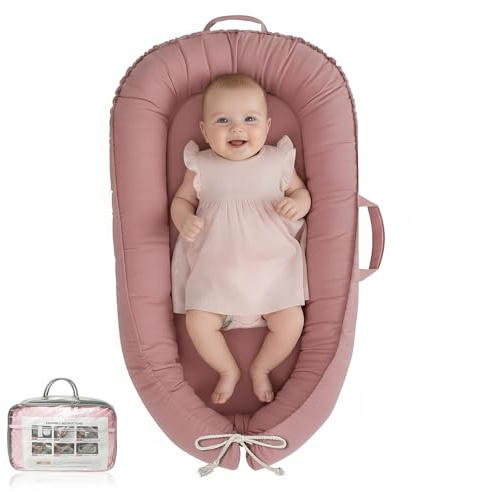 Baby Lounger - Infant Lounger for Newborn 0-24 Months, Pure Cotton Breathable Baby Nest Lounger, Newborn Essentials for Baby Boys & Girls, Portable Baby Lounger for Home and Travel