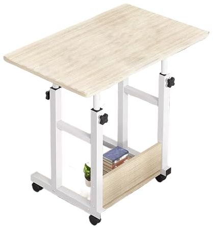 Beistelltisch mit Rollen Höhenverstell Nachttisch mit Kunstfaserplatte, Laptop Nachttisch, Höhenverstellbar mit Ablage, für Zuhause, Krankenhäuser(Yellow,80x40x60cm)
