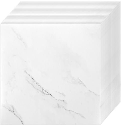 CYEER 20 Stück 30x30CM PVC Bodenbelag Selbstklebend, Vinylboden Selbstklebend Weiß, Selbstklebende Bodenfliesen, Bodenfolie Selbstklebend für Wohnzimmer, Badezimmer, 20 Fliesen/1.8m², Weiß Marmor