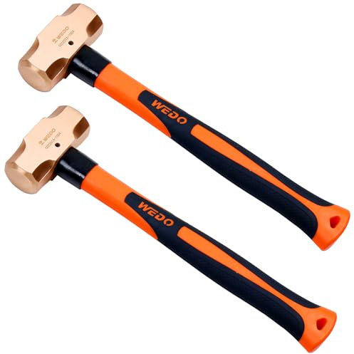 WEDO 2-Piece Copper Sledge Hammer Set,4lb+4lb,Fiberglass Handle,Die-Forge,Corrosion Resistant, DIN Standard,Length 400mm(16)