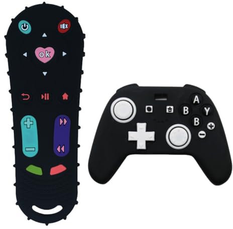 Mordedor Bebe, 2 Piezas Mando a Distancia Mordedor de Silicona con Clip de Chupete, Alivio de la Dentición Mordedores Juguetes para Bebés 6-12 Meses Regalos, Dentición Grado Alimenticio Silicona