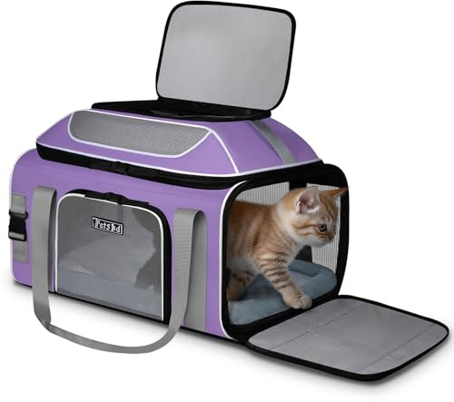 Petskd Top-erweiterbare Haustier-Tragetasche, 48,3 x 33 x 22,9 cm, Southwest Allegiant Airlines genehmigt, weiche Transporttasche für kleine Hunde unter 5,4 kg und große Katzen unter 6,8 kg, Violett