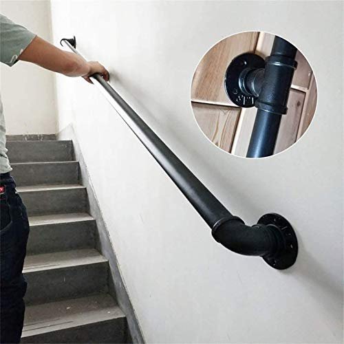 Schmiedeeiserne Sicherheitsstufe für Innen- und Außenbereich, schwarzes Metall, für Treppenhäuser, für behinderte ältere Kinder, 570 cm