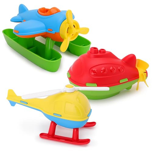 Toyland® Pack of 3 - 16cm (6) Colourful Toy Helicopter, Submarine & Seaplane - Kids Floating Water Toys - Pool & Bathtime Toy - Age 18 Months +