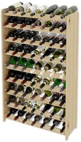 Lenmar, Wählen Sie Ihre Farbe, RW-3-63, Weinregal aus Holz, 118 x 72 x 26,5 cm, für 63 Flaschen, 9 liegen, Natur, Braun, Antrazit Flaschenregal für Wein, Lagerung für Flaschen (Natur)