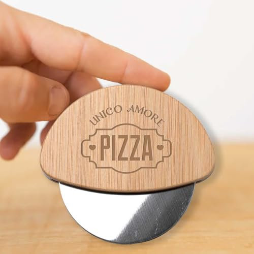 ''Unico Amore'' Ruota Rotella Tagliapizza in bamboo e Acciaio Inox Idea regalo Natale Cena Casa Amici Parenti Sposi Divertente per Pizza Focaccia Cibo Amore Cucina