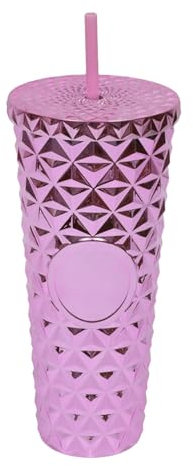 Tazza Summer 710 Bicchiere di plastica riutilizzabile da 800 ml con coperchio e cannuccia Bicchiere per bevande fredde con cannuccia trasparente a doppio di Tazze Da (D, One Size)