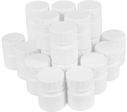 SAFIGLE 20 Stück 30 Ml Weiße Kunststoffprobenflaschen mit Schraubverschluss Lebensmittelecht Dicht mit Aluminiumfolie Versiegelt Tragbar für Medikamente Pillen und Flüssigkeiten