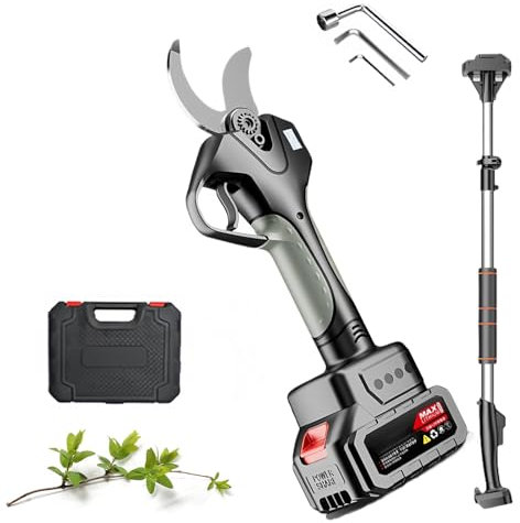 Glowdora Tijeras De Podar Eléctricas Profesionales De 50 Mm, Tijeras De Podar Inalámbricas, Motor Sin Escobillas, con Pértiga Telescópica De 2,15 M, Tijeras De Podar Ramas De Huerto Y Jardín.
