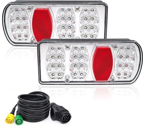 YOYOCOOL 2 Stück LED Rückleuchten 13 Polig für PKW-Anhänger 12V 24V LKW Rücklicht Satz mit 5m kabel, ECE-geprüft