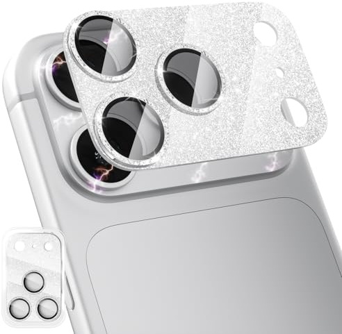 CloudValley for iPhone 17 Pro Camera Lens Protector, Glitter Silver | Ultra HD, 1:1 Fit, 9H Tempered Glass, Strong Adsorption, Anti-Glare, Anti-Scratch, Bling Accessories, Case Friendly