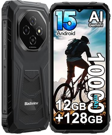 Blackview Fort 1 AI Outdoor Handy Ohne Vertrag,12GB+128GB/2TB 4G Android 15 Smartphone,6.56''HD+90Hz,10000mAh 16MP+8MP Baustellenhandy,IP68/NFC/OTG/3 Slot/GPS (Schwarz)