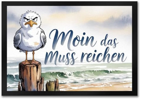 speecheese Möwe Aquarell Moin Spruch Fußmatte in 35x50 cm für Nordseefans Maritime Türmatte mit lustigem Küstenspruch