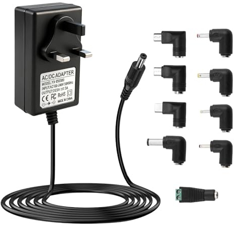 5V 3A DC Power Supply Adapter Charger Cord, 100-240V 50-60Hz AC to DC IN 5 Volt Fit for 5Vdc 3A 2.5A 2A 1.5A 1A 0.5A Baby Monitor Record Player TV Box, with 8 Tips