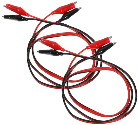 TOVINANNA 2 pezzi Cavi Jumper con Morsetti a Pinza Doppia Estremità per Test Elettrici Fili Resistenti in Rame e Gomma per Collegamento Circuiti Multipli Rosso e Nero