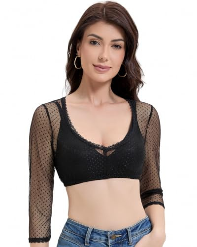 Trachtland Blusa Dirndl Mujer Manga Larga para Traje Tradicional Oktoberfest Elegante Transparente con Escote en V Negro Talla 34-44 (DE/NL/SE/PL, Numérico, 40, Regular, Regular, Negro)