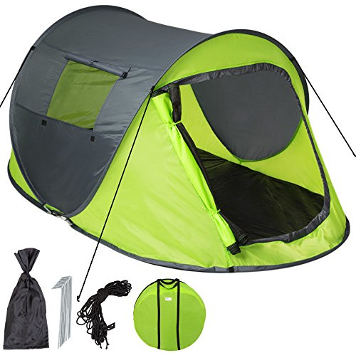 tectake® Pop Up Zelt wasserdicht, Wurfzelt, Camping Zelt 2 Personen, inkl. Heringe und Tragetasche, kleines Packmaß, für Windschutz Strand, als Angelzelt, Campingzelt, Bikepacking Tent - grün/grau