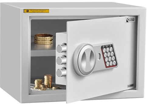 Ecosa Cassaforte elettronica 35 × 25 × 25 cm – Cassaforte per mobili e da parete con codice numerico e chiave, cassaforte per hotel per casa, chiusura a doppio bullone extra spesso, ignifugo
