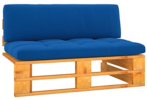 mtlskopl Garten-Sofa Paletten-Design Honigbraun 110 x 65 cm Kiefer imprägniert Königsblau Kissen Modular wetterfest für Balkon Terrasse Wohnzimmer Lounge