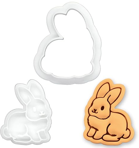BAKERLOGY Cute Bunny Mini Cookie Cutter and Stamp Set – Easter Rabbit Fondant Embosser for Spring Cupcakes, Baby Shower, Woodland Party & DIY Biscuit Decorating