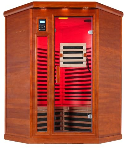 1&2 Person Far Infrared Sauna Room, Hemlock Wood Indoor Sauna with Clear Glass Front Door, 6&7 Color Light Therapy, Low EMF Carbon Heaters for Home Spa Relaxation