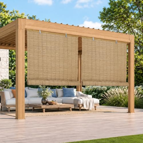HOMEDEMO PE Rollo Outdoor wetterfest, Sichtschutz Sonnenschutz, Bambus Look Rollo für Innen- und außenbereich Bambusrollo Jalousie, Raffrollo für Fenster & Balkon, 80x220cm, Natur