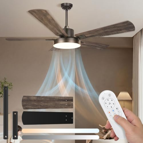 Aigostar Ventilador de Techo con Luz Silencioso 52″, Motor DC Reversible 29W, 31.5W LED, Mando a Distancia, 6 Velocidades, 3000K/4000K/6500K Regulable, Ideal para Dormitorio, Sala o Cocina