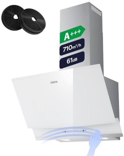 CIARRA CBCW6736A Campana Extractora 60 cm A+++ Control Por Gestos Blanca | 710 m³/h sin Cabeza, 61dB con Filtro de Carbón Activo CBCF003 Sensor Táctil Recirculación