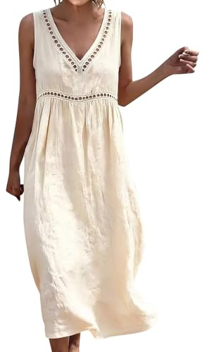 Linen Dresses for Women UK Ladies Summer Boho Midi Maxi Cotton Sundresses Holiday Casual Spring Tshirt Tea Dress Beach Wear