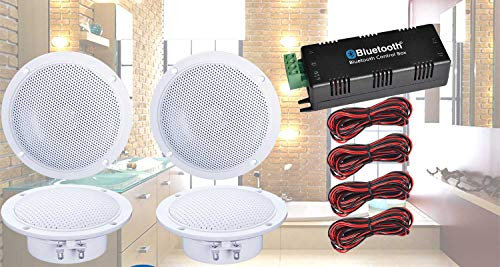 Digitalis Audio Bluetooth Ceiling Speaker Kit Bluetooth Amplifier Water Resistant Ceiling Speakers Perfect for Kitchen or Bathroom (4 Speaker Set)