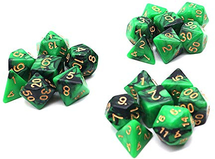 DollaTek Polyhedral tärningsset bordsspel - 3 uppsättningar tärningar (21 delar) D20 D12 D10 D8 D6 D4 DND tärningar DND RPG MTG dubbla färger (svart och grön)
