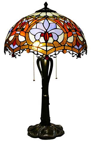 AIBOTY Tiffany Style Table Lamps Baroque Multicolor Liaison Stained Glass 16 Inch Shade Resin Base 2 Light for Living Room Bedroom Desk Beside Reading,C