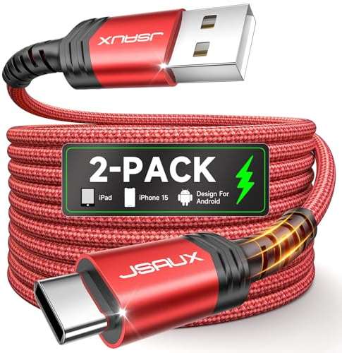 JSAUX USB auf USB C Schnellladekabel, 2 Stück 3M+3M - Rot