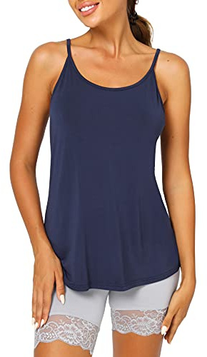 Latuza Women's Viscose Cami Pajamas Top Spaghetti Straps Tank Top M Navy