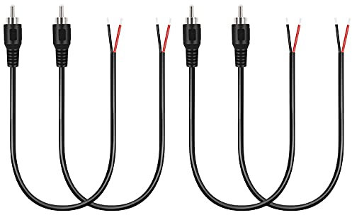 Bolvek 4 Pack RCA Male to Speaker Wire, RCA Male Plug Adapter Connector to Bare Wire Open End Audio Cable for Amplifier Audio Video Receiver Speakers