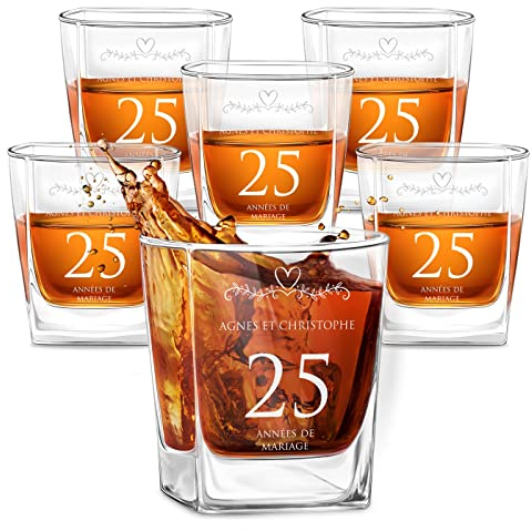 Maverton Ensemble de 6 Verres à whisky pour couples - Cadeau d’anniversaire - Pour connaisseurs de whisky - Cadeau personnalisé pour jeunes mariés - Petit