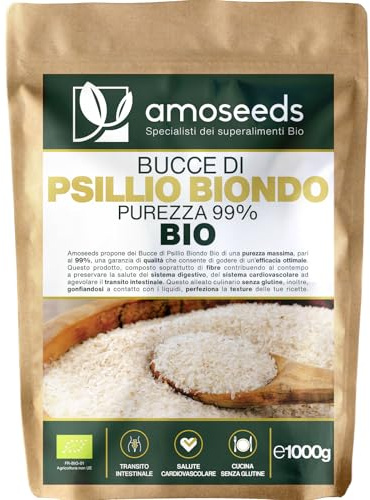 Bucce di Psillio Biondo BIO 1KG | Purezza Massima 99% | Psilio Indiano, Naturale, Puro, Ricco di Fibre | Transito, Digestione, Senza Glutine | Qualità Superiore (1kg)