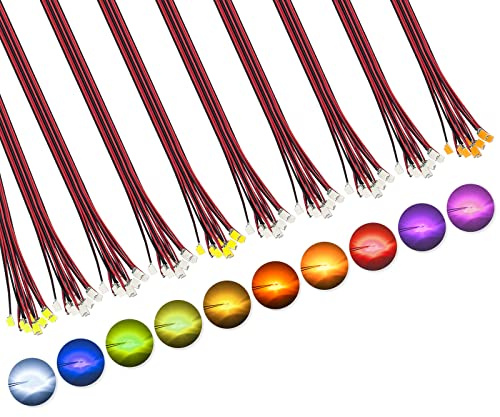 DiCUNO 0805 Mini LED Leuchtdioden, 10 Farben, 16cm Kabel, 20mA, 100er Pack | SMD Mikro LED Dioden, vorverdrahtet, für Modellbau, Modelllayout, Deko, DIY, Basteln, Handarbeit, Licht-, Elektronikprojekte