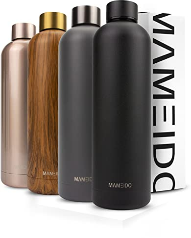 MAMEIDO Trinkflasche Edelstahl 1l, auslaufsichere Thermosflasche, Kohlensäure geeignet, BPA frei, Isolierflasche 12h heiß & 24h kalt (Rich Black, 1000ml)