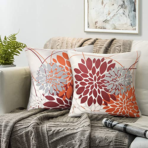 Lot De 2 Housse Coussin 40×40 Housses De Coussins Rouge Et Orange Taie Oreiller Rustique Ferme Dahlia Taie Coussin Abstrait Géométrique Impression Housses Coussin Pour Salon Sofa Coussin Décor